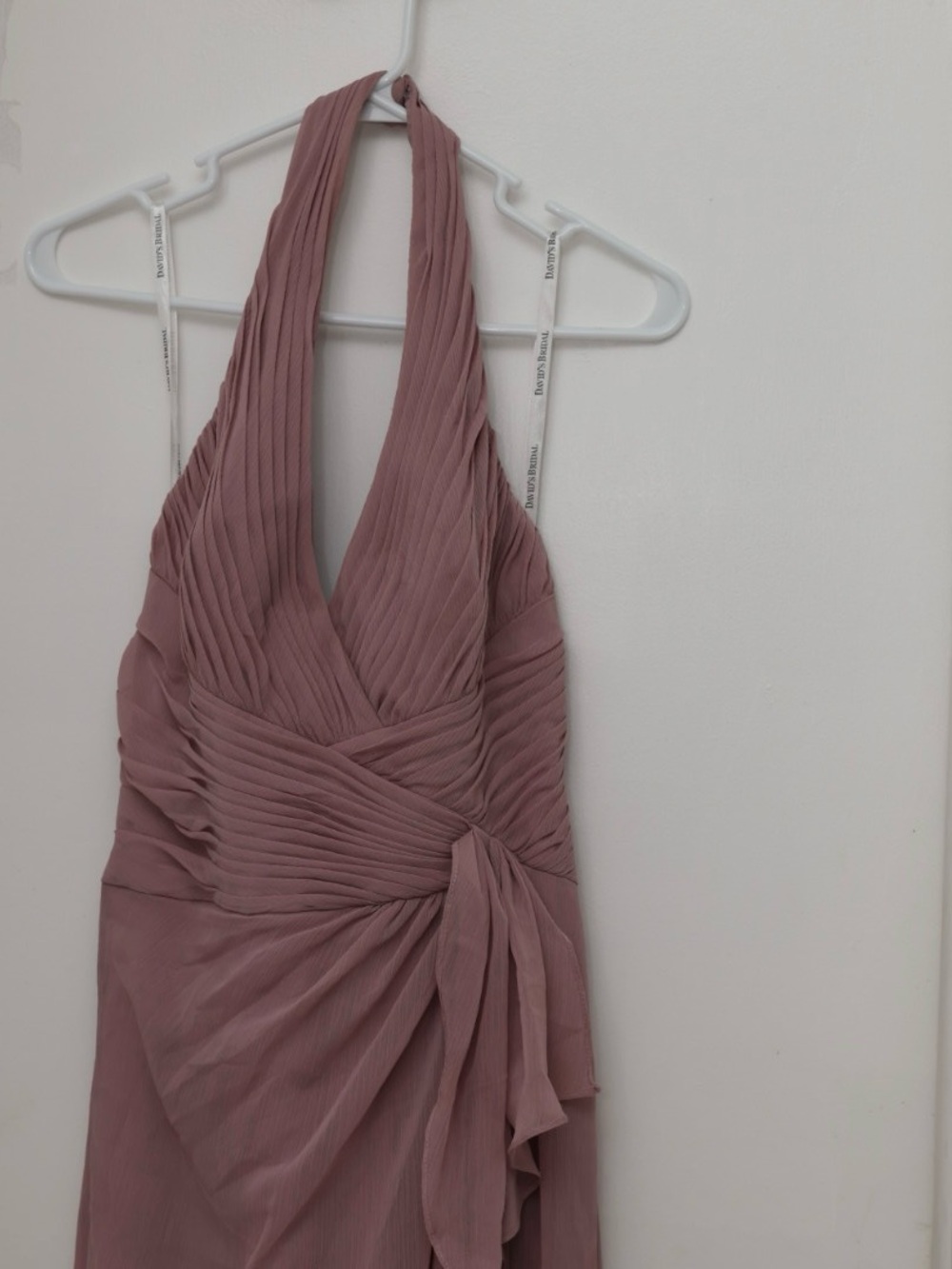 David's Bridal Mauve Halter Wrap Prom Dress